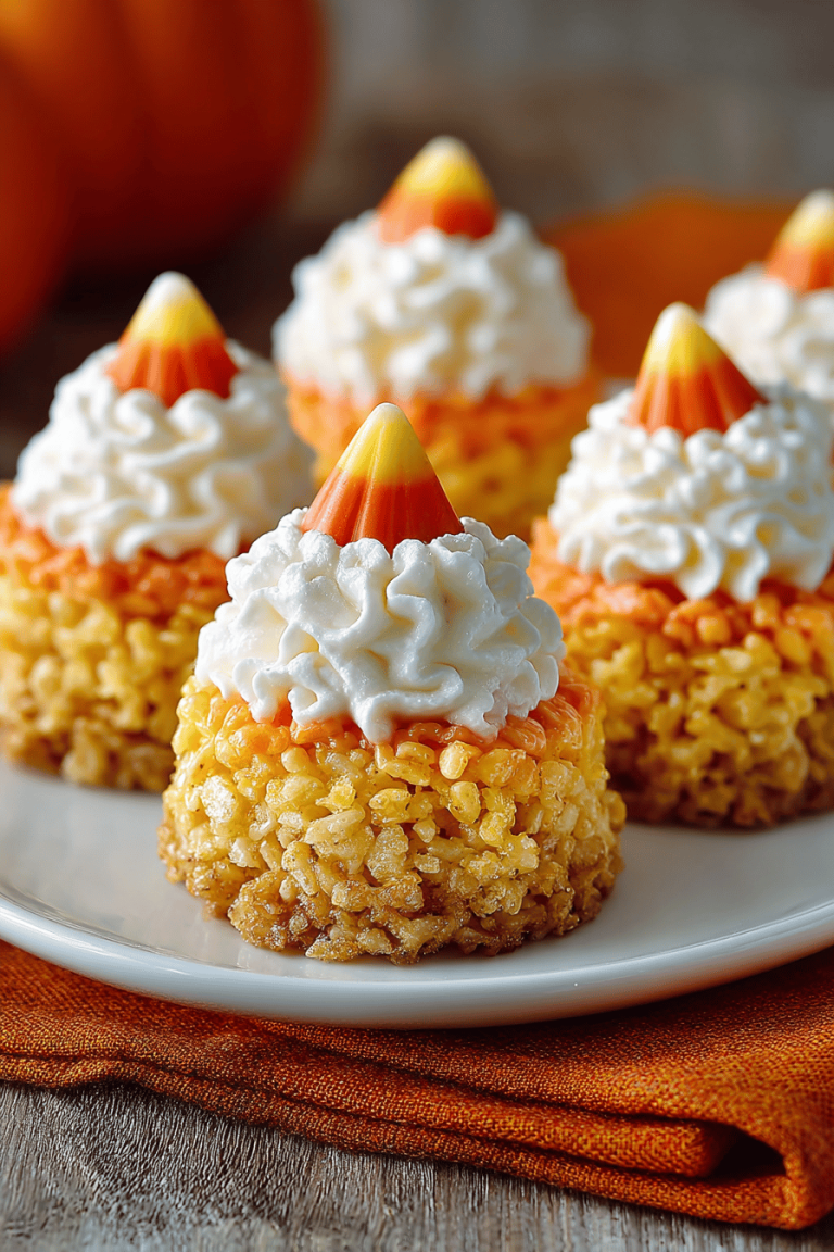 Delish Candy Corn Rice Krispie Cupcakes