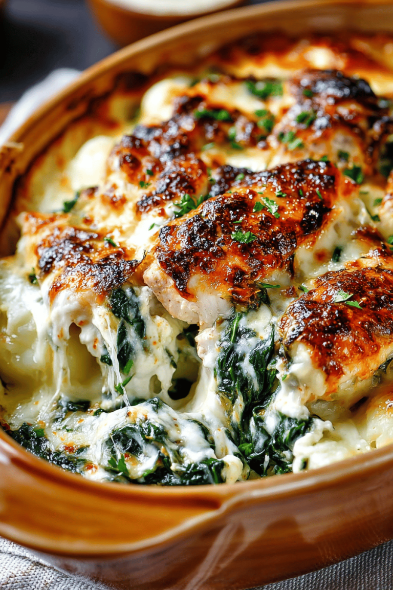 Delish Cheesy Chicken Spinach Bake