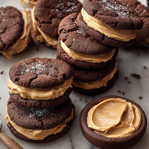 Delish Chocolate Peanut Butter Sandwich Cookies