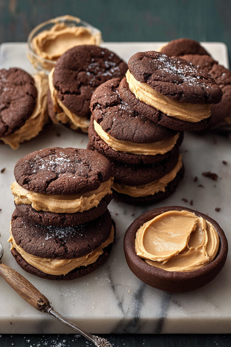Delish Chocolate Peanut Butter Sandwich Cookies