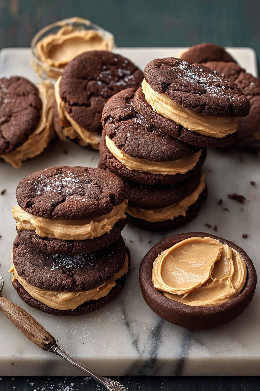 Delish Chocolate Peanut Butter Sandwich Cookies