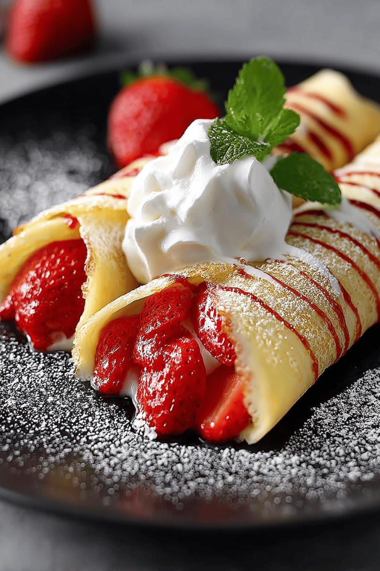 Delish Strawberries and Cream Crepes