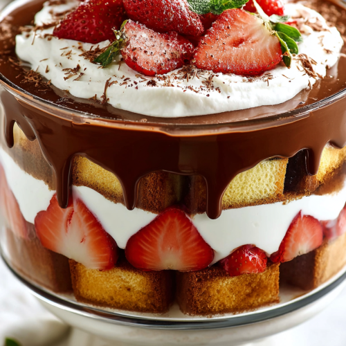 Delish Strawberry Chocolate Pound Cake Trifle