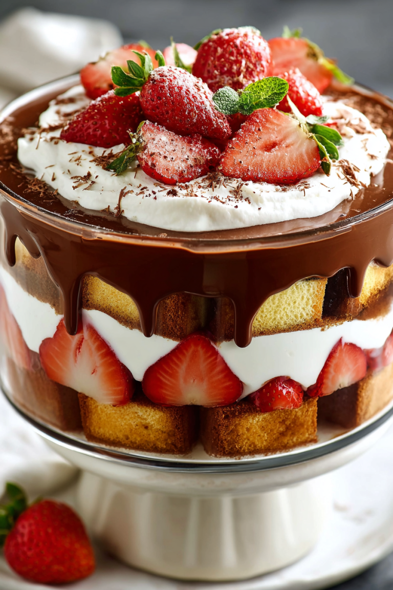Delish Strawberry Chocolate Pound Cake Trifle