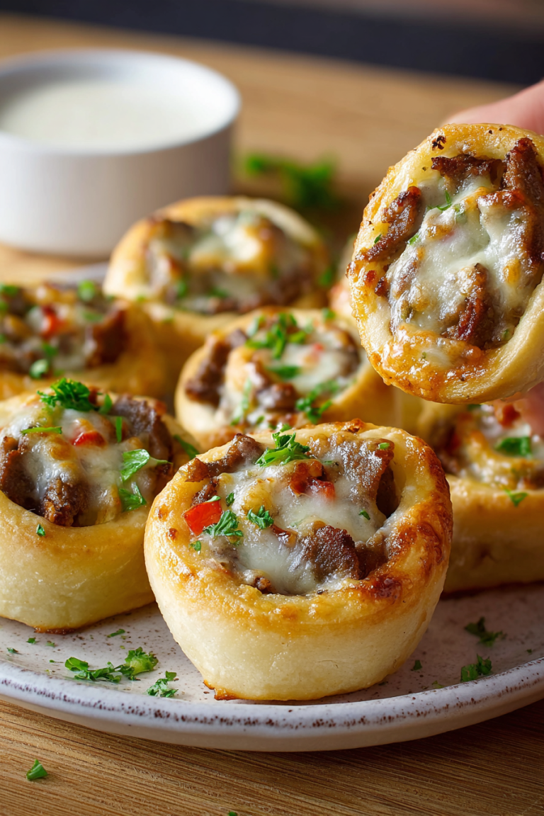 Easy Philly Cheese Steak Crescent Pinwheels