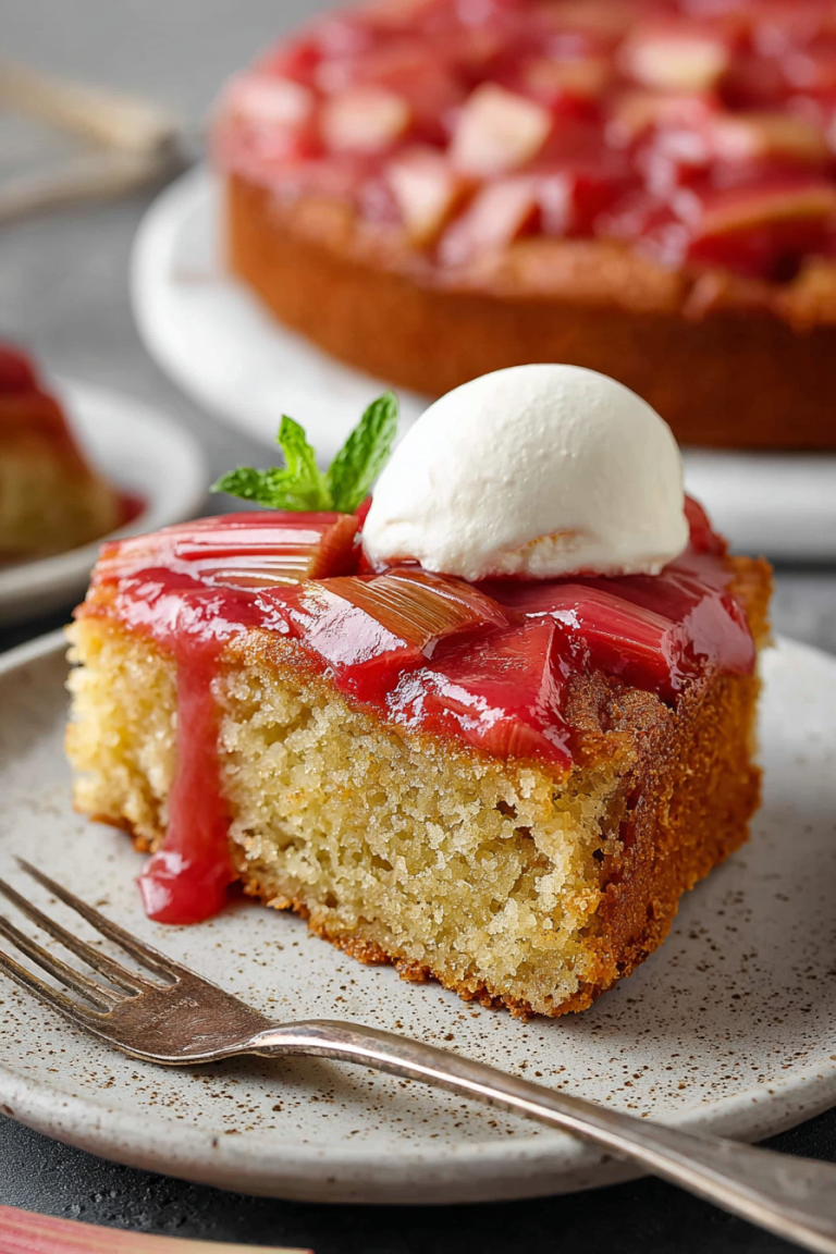Easy Rhubarb Cake with Tangy Sauce
