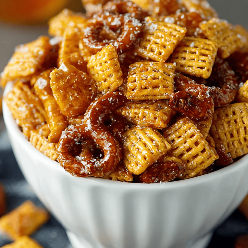 Easy Salted Caramel Crispix Party Mix