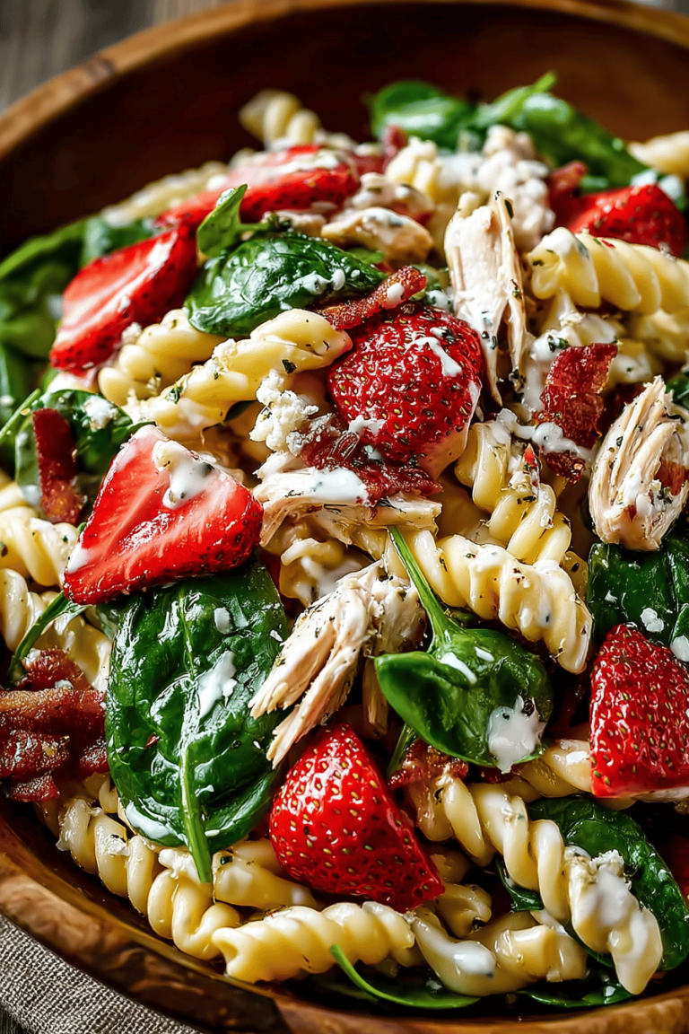 Easy Strawberry Chicken Spinach Pasta Salad