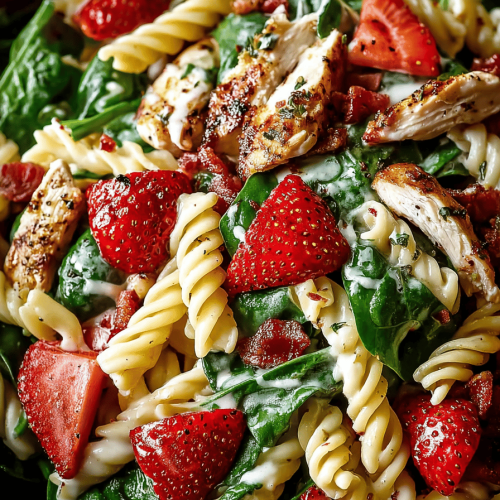 Easy Strawberry Chicken Spinach Pasta Salad