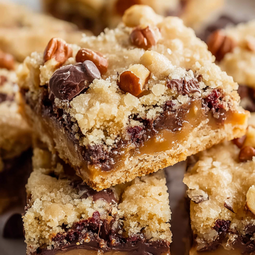 Delish Chewy Turtle Cookie Bars