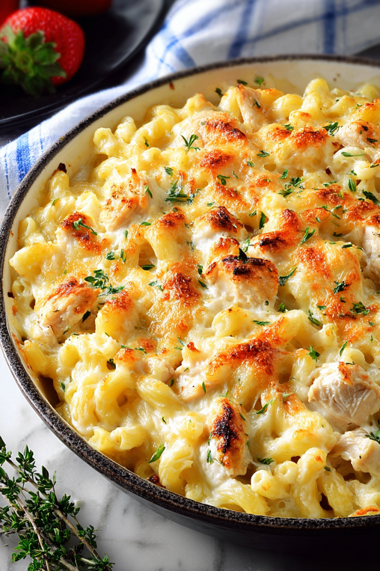 Delish Chicken Alfredo Pasta Bake