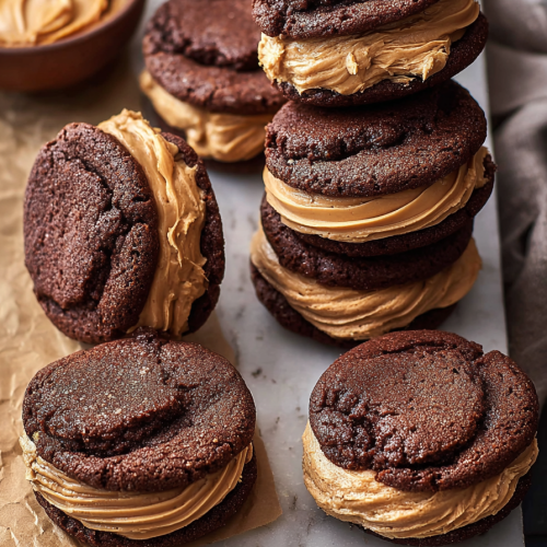 Delish Chocolate Peanut Butter Sandwich Cookies