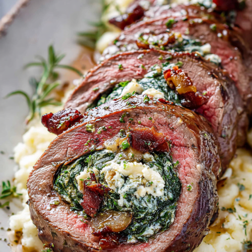 Delish Mushroom Spinach Stuffed Flank Steak