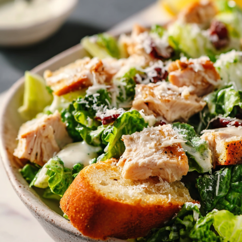 Easy Chicken Caesar Salad with Garlic Bread