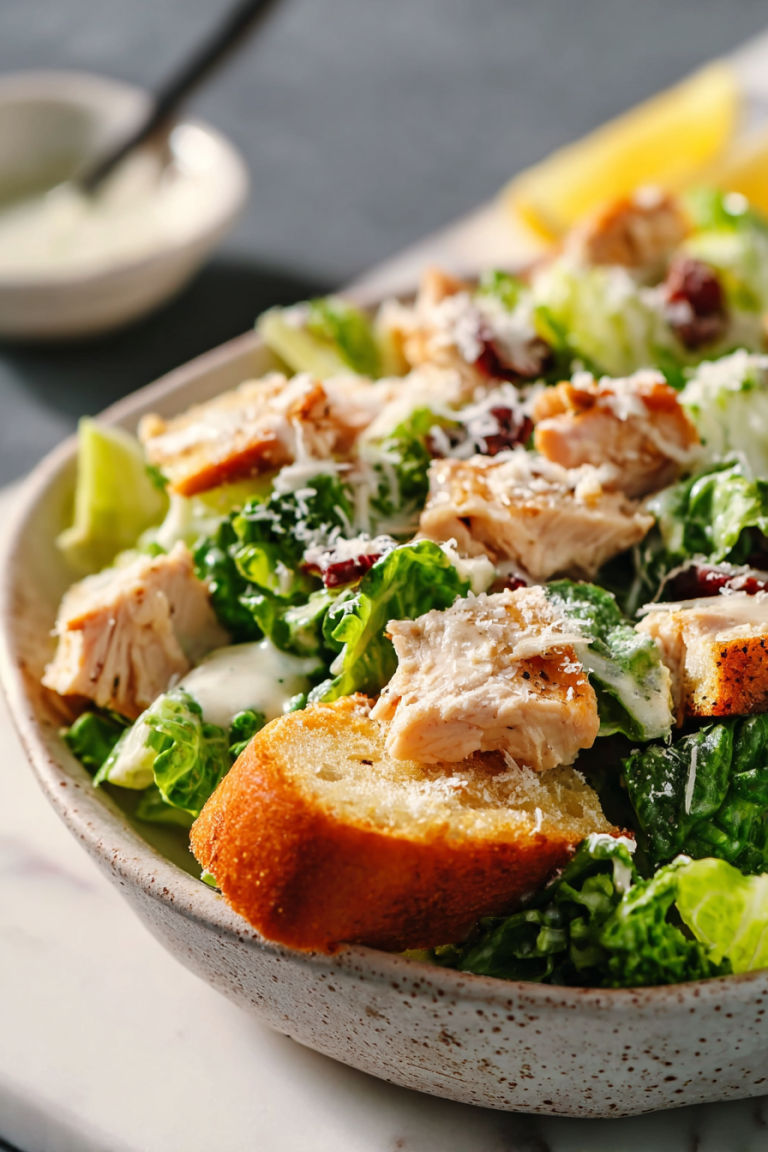 Easy Chicken Caesar Salad with Garlic Bread