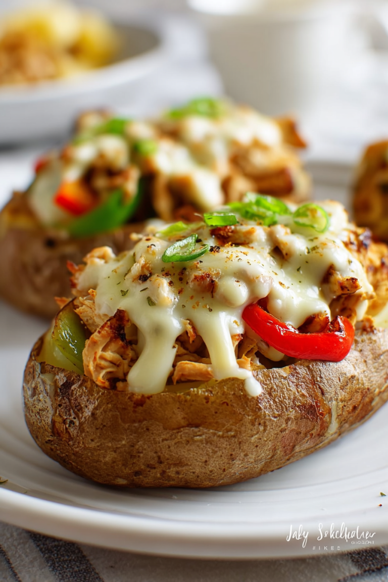 Easy Chicken Cheesesteak Baked Potatoes