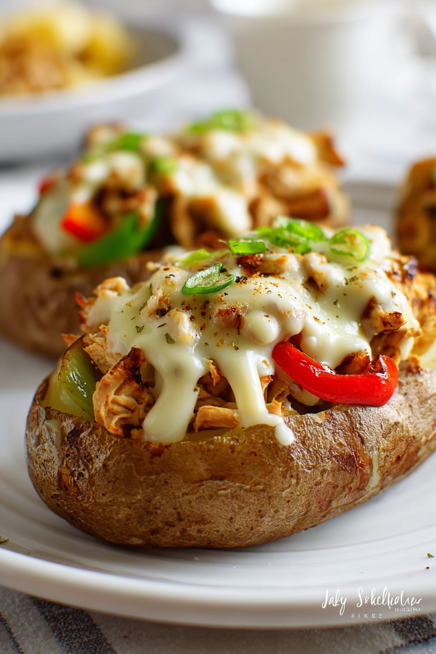 Easy Chicken Cheesesteak Baked Potatoes