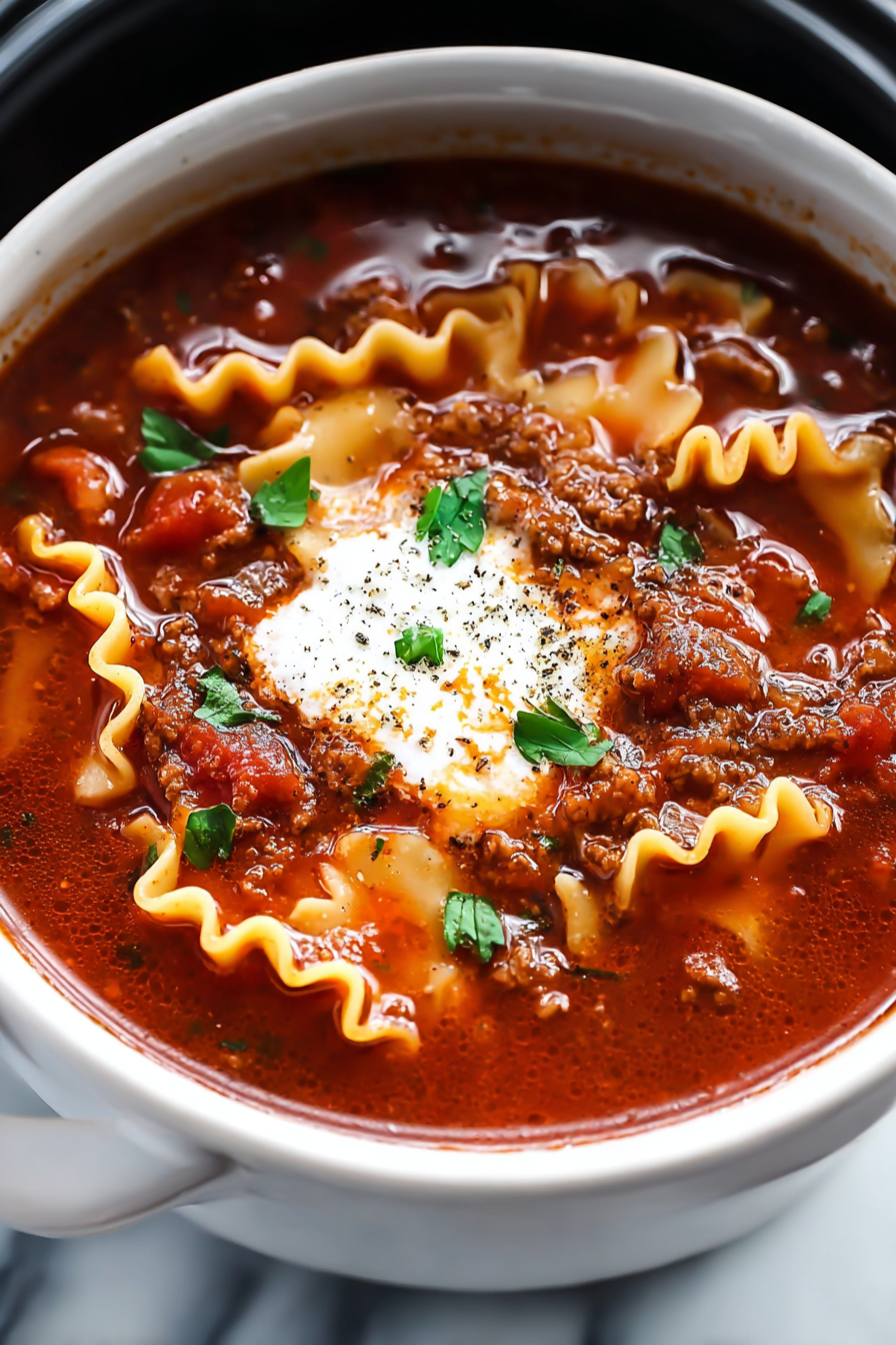 Easy Slow Cooker Lasagna Soup