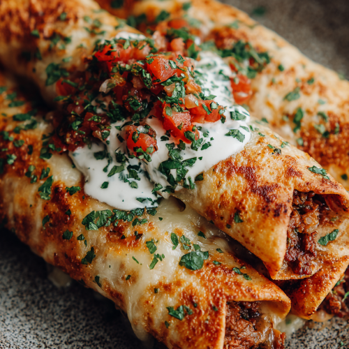 Beef Chimichangas with Melted Cheese