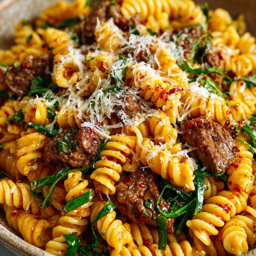 Beef and Rotini in Garlic Sauce