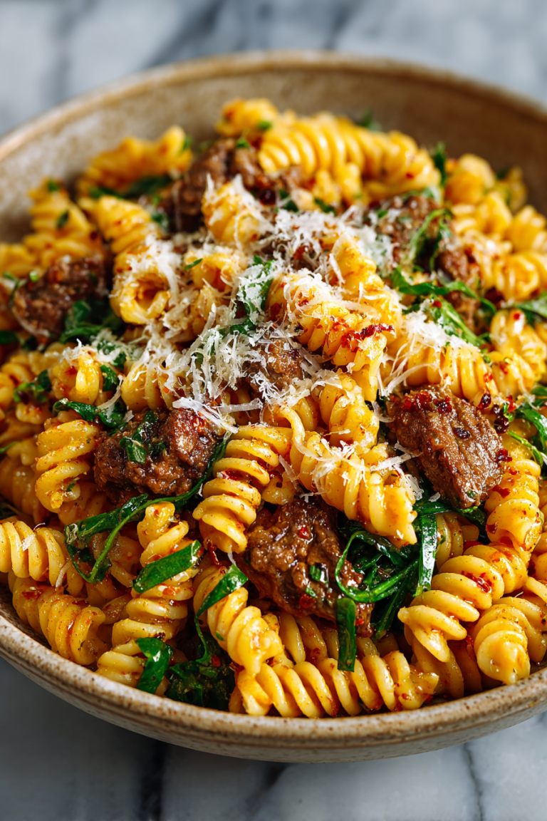 Beef and Rotini in Garlic Sauce