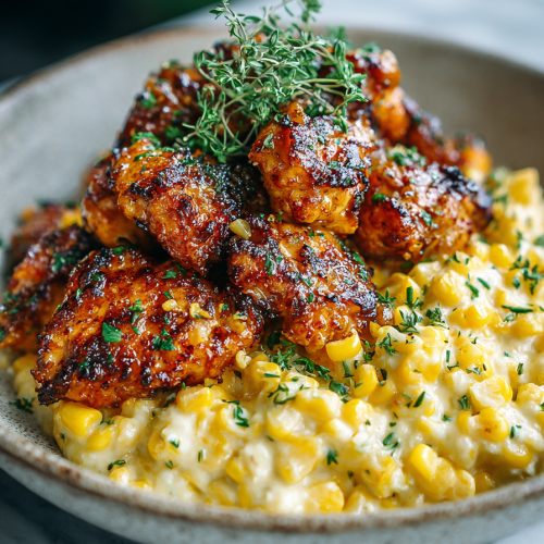 Cajun Chicken Bites with Alfredo Corn