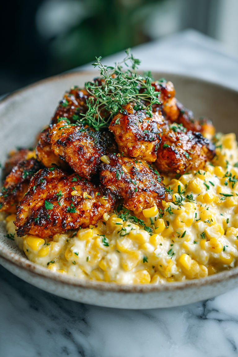 Cajun Chicken Bites with Alfredo Corn