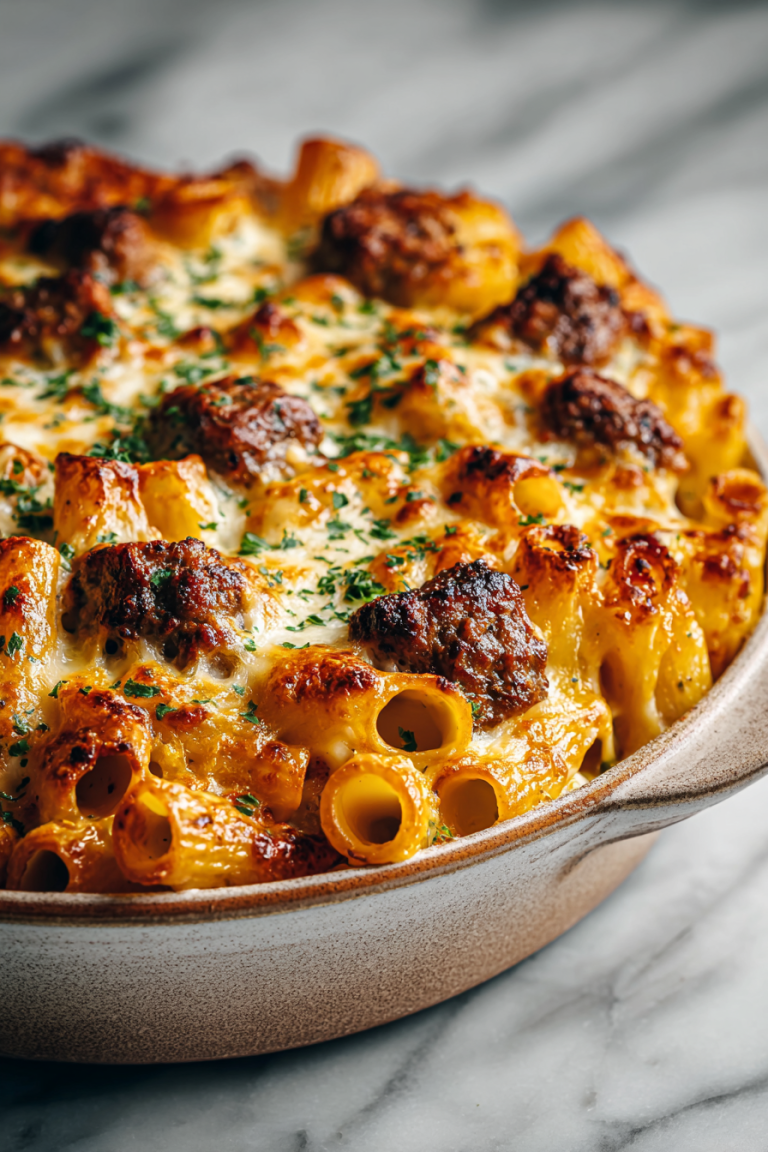 Cajun Steak Cheesy Rigatoni Bake