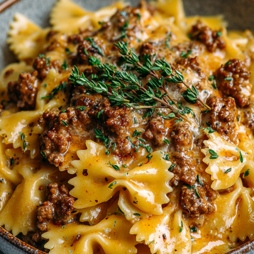 Cheesy Bowtie Dinner with Cajun Ground Beef