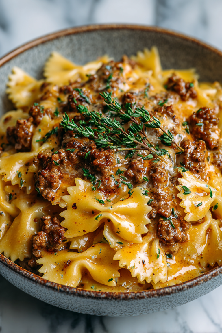 Cheesy Bowtie Dinner with Cajun Ground Beef