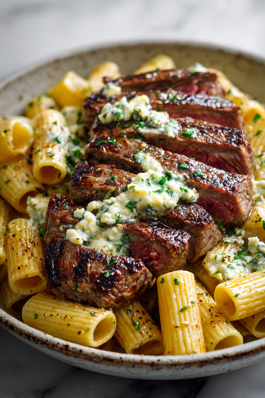 Cheesy Garlic Butter Steak with Rigatoni