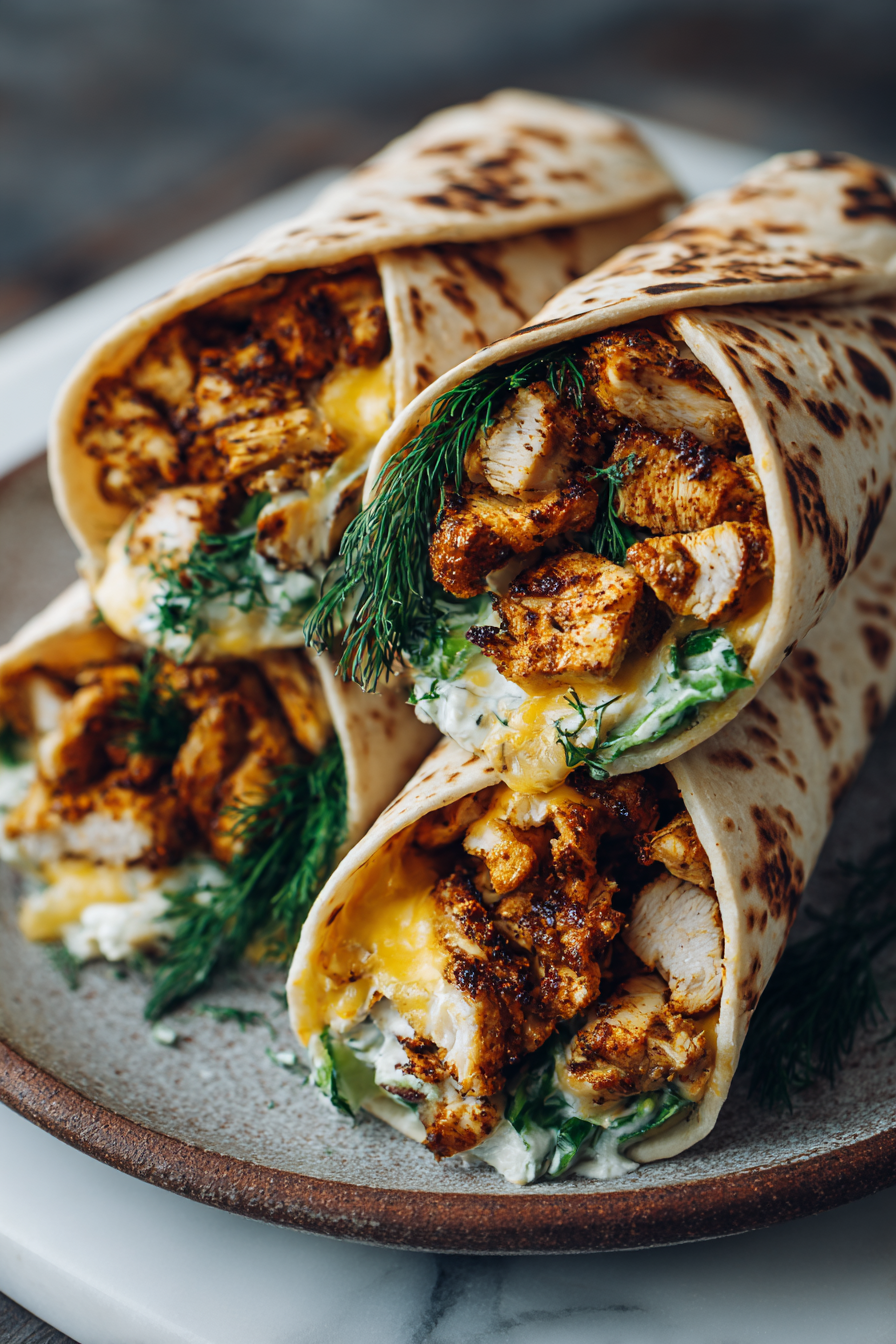 Cheesy Garlic Chicken Chicken Wraps