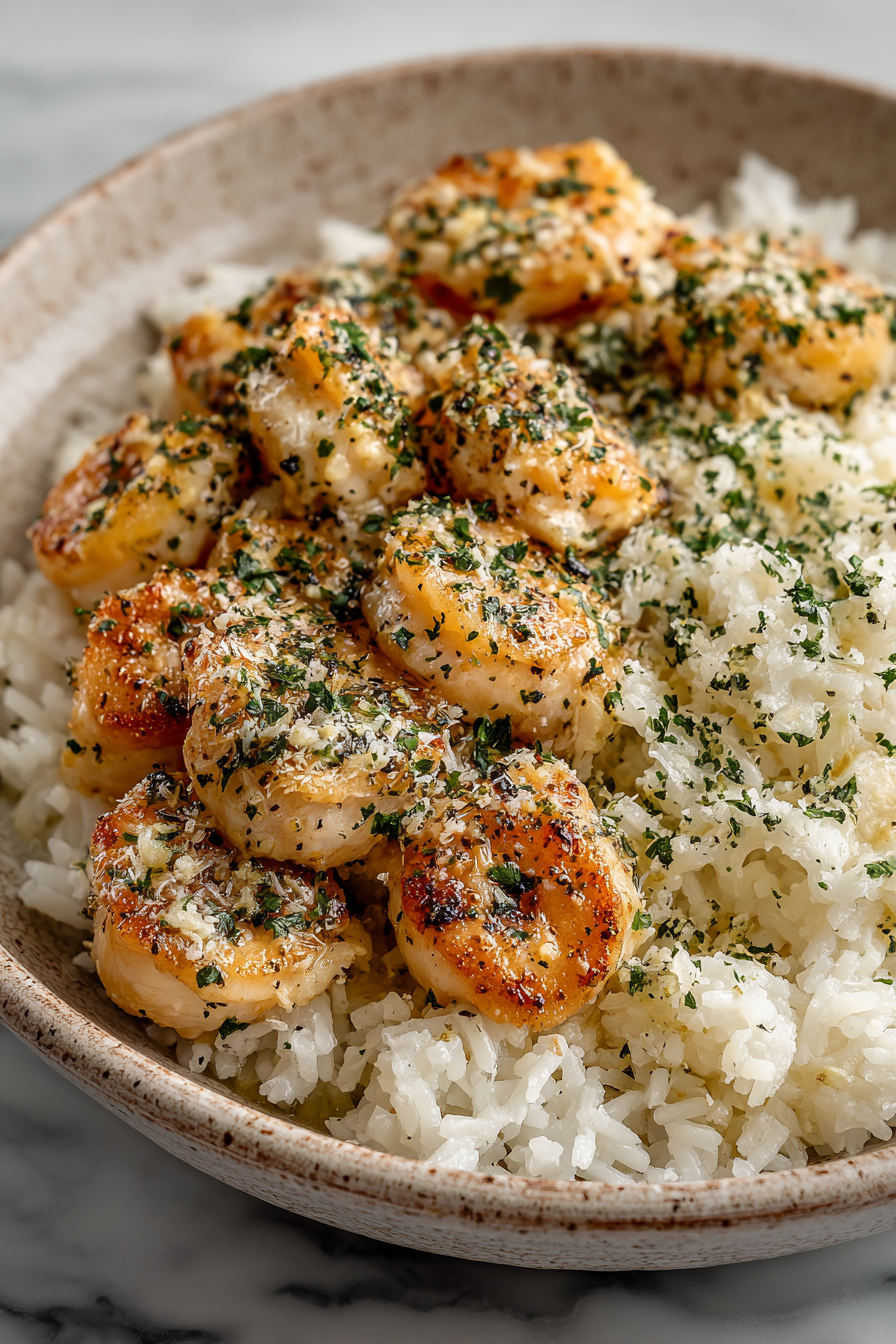 Chicken Scampi with Garlic Parmesan Rice