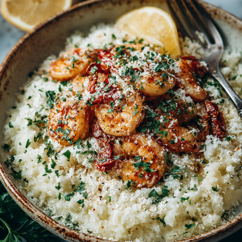 Chicken Scampi with Garlic Parmesan Rice