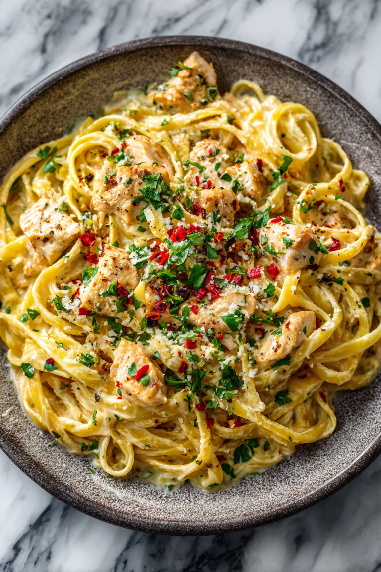 Creamy Chicken Fettuccine with Garlic Sauce
