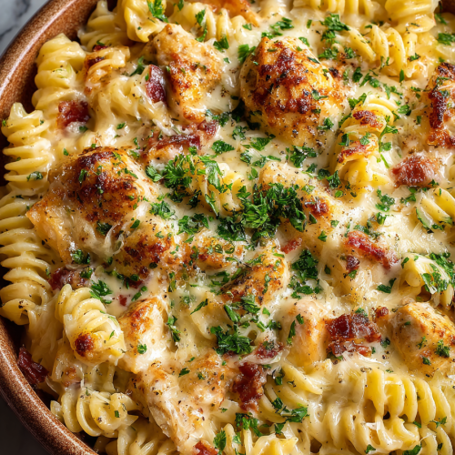 Creamy Chicken Rotini with Mozzarella Sauce
