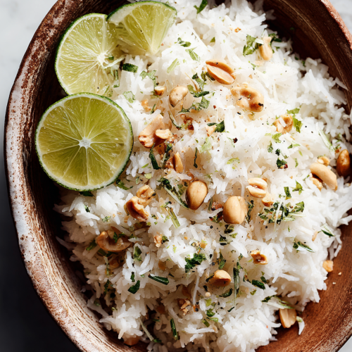 Creamy Coconut Lime Rice with Peanuts