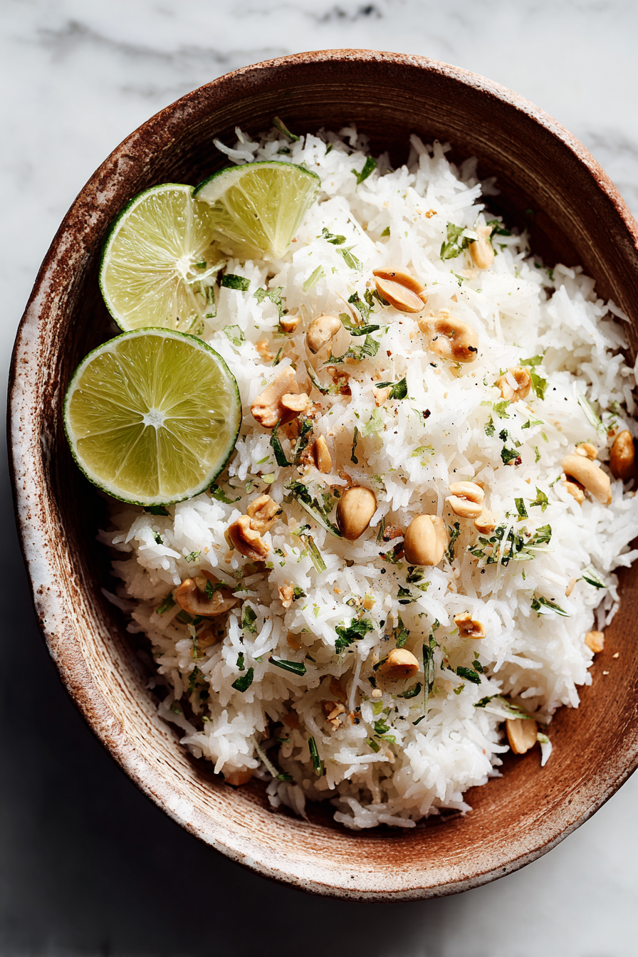 Creamy Coconut Lime Rice with Peanuts