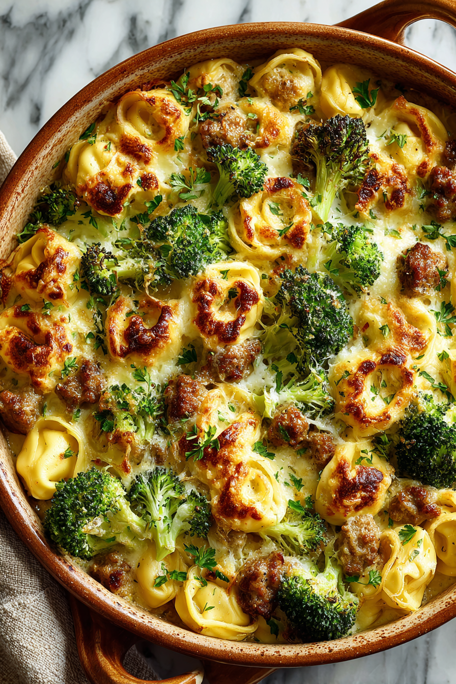 Creamy Garlic Sausage Tortellini Bake