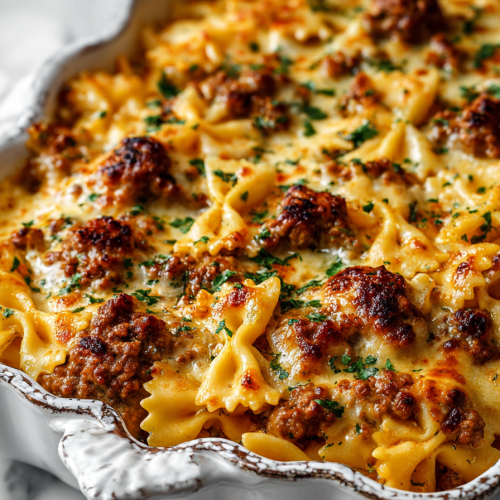 Creamy Ground Beef Bowtie Dinner Bake