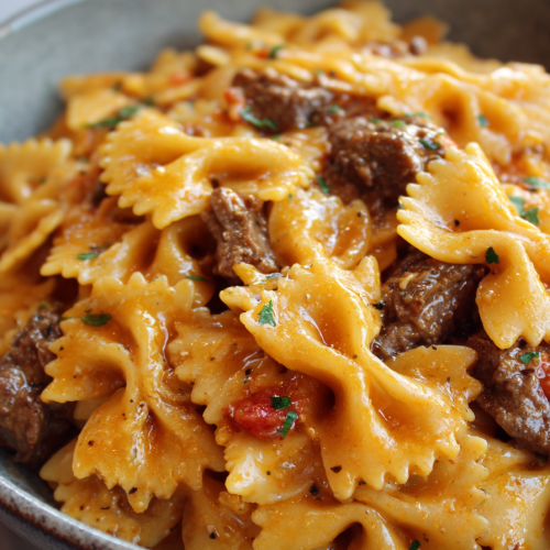 Creamy Velveeta Bowtie Italian Beef Dinner