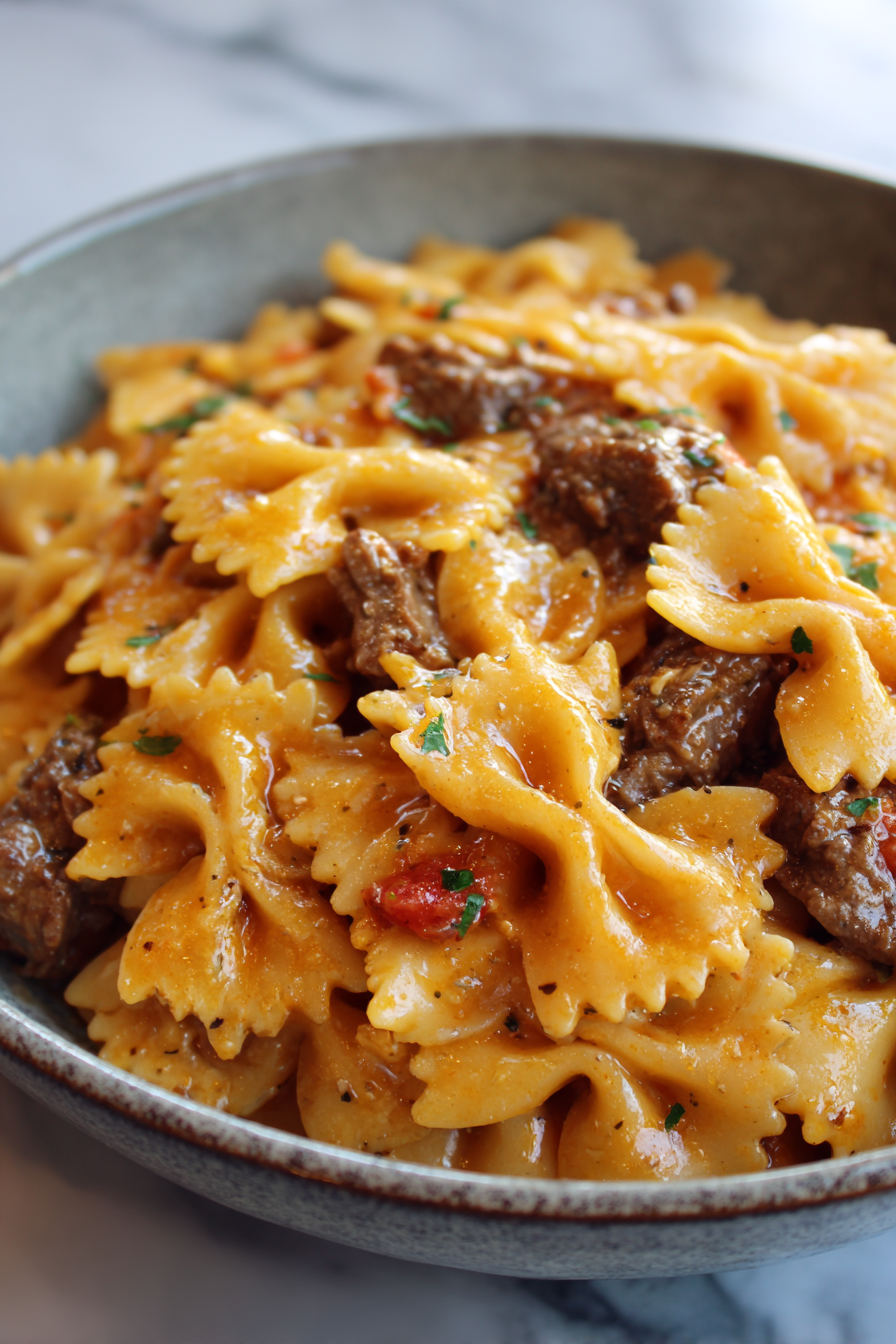Creamy Velveeta Bowtie Italian Beef Dinner