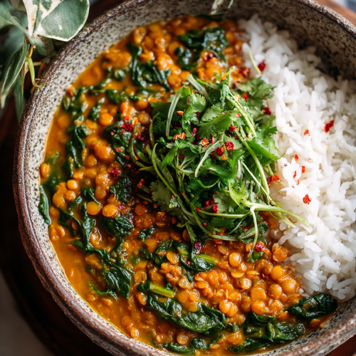 Curried Lentil Dinner with Spinach