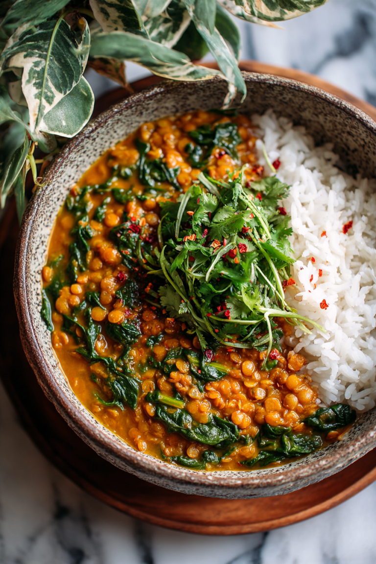 Curried Lentil Dinner with Spinach
