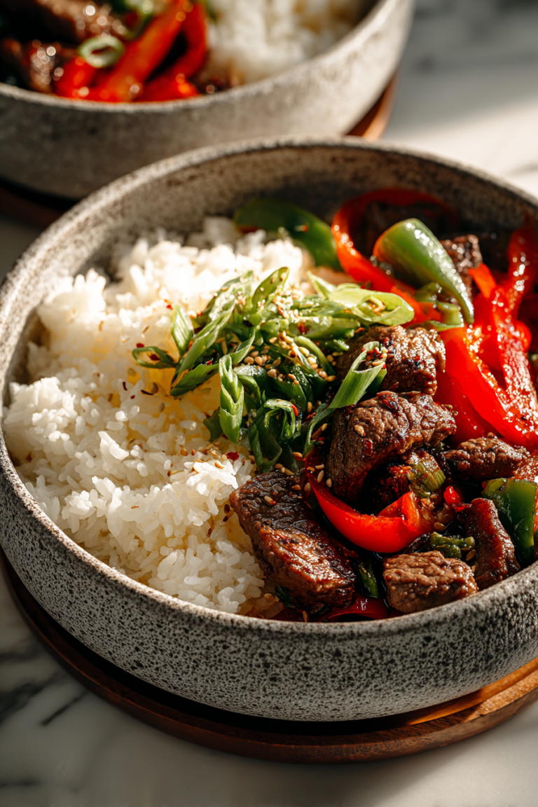 Easy Beef and Pepper Rice Bowl