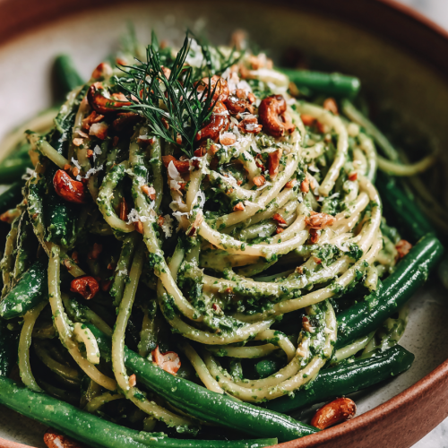 Easy Cashew Pesto Green Bean Pasta