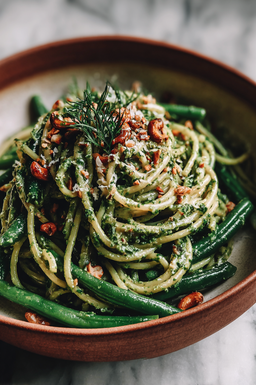 Easy Cashew Pesto Green Bean Pasta