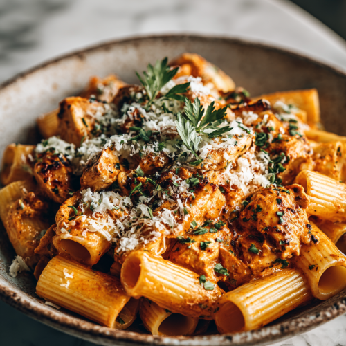 Garlic Butter Chicken Parmesan Rigatoni