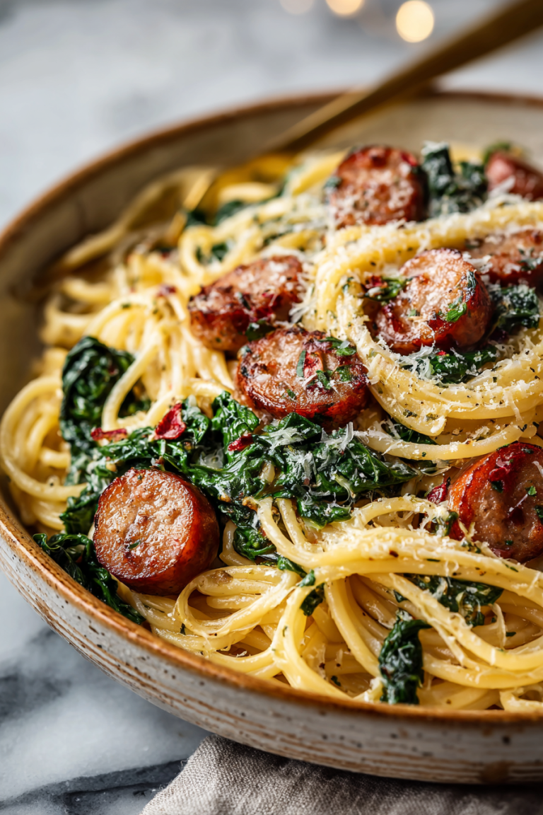 Garlic Butter Sausage Spaghetti Dish