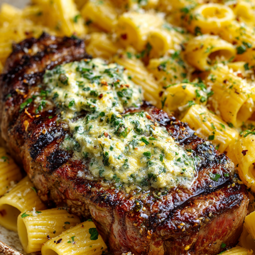 Garlic Butter Steak with Parmesan Rigatoni